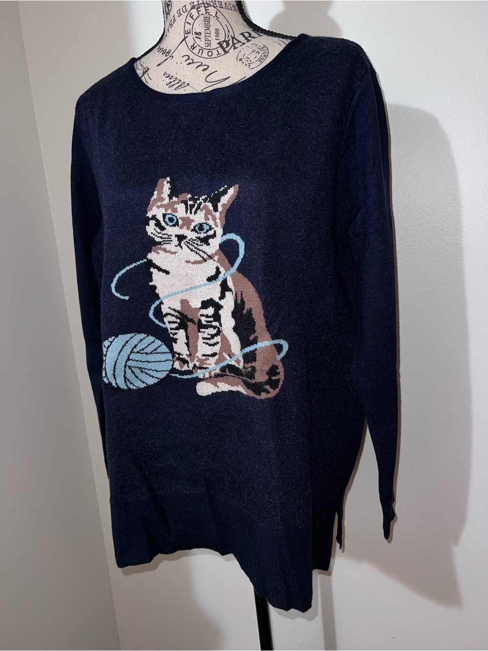 Astrologie Cat Yarn Knit Sweater Navy Blue NWT Size Large - Picture 2 of 9